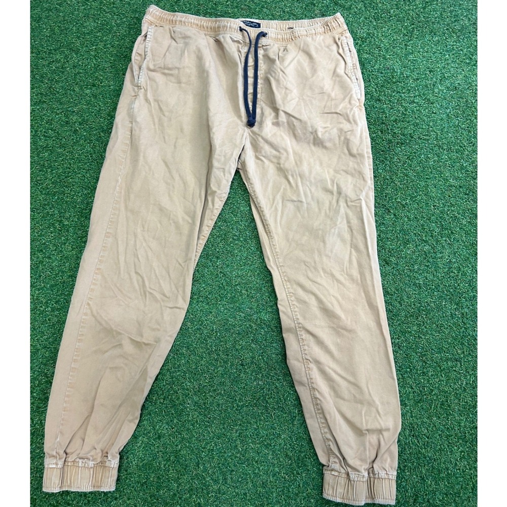 American Eagle Outfitters Mens Khaki Joggers Tan Elastic Waist Drawstring Pants